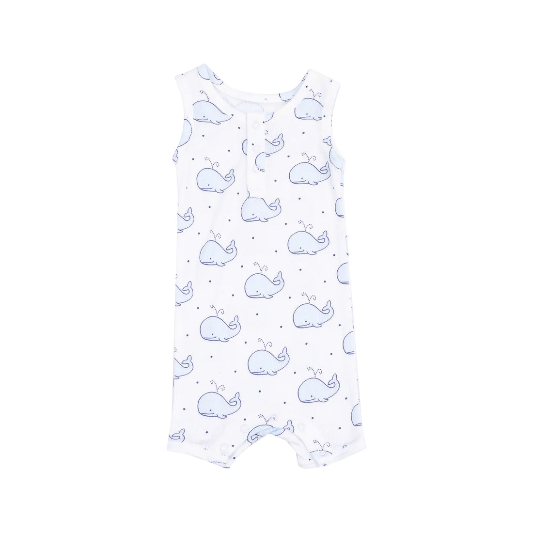 white romper with blue whales all over