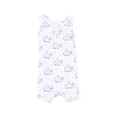 white romper with blue whales all over