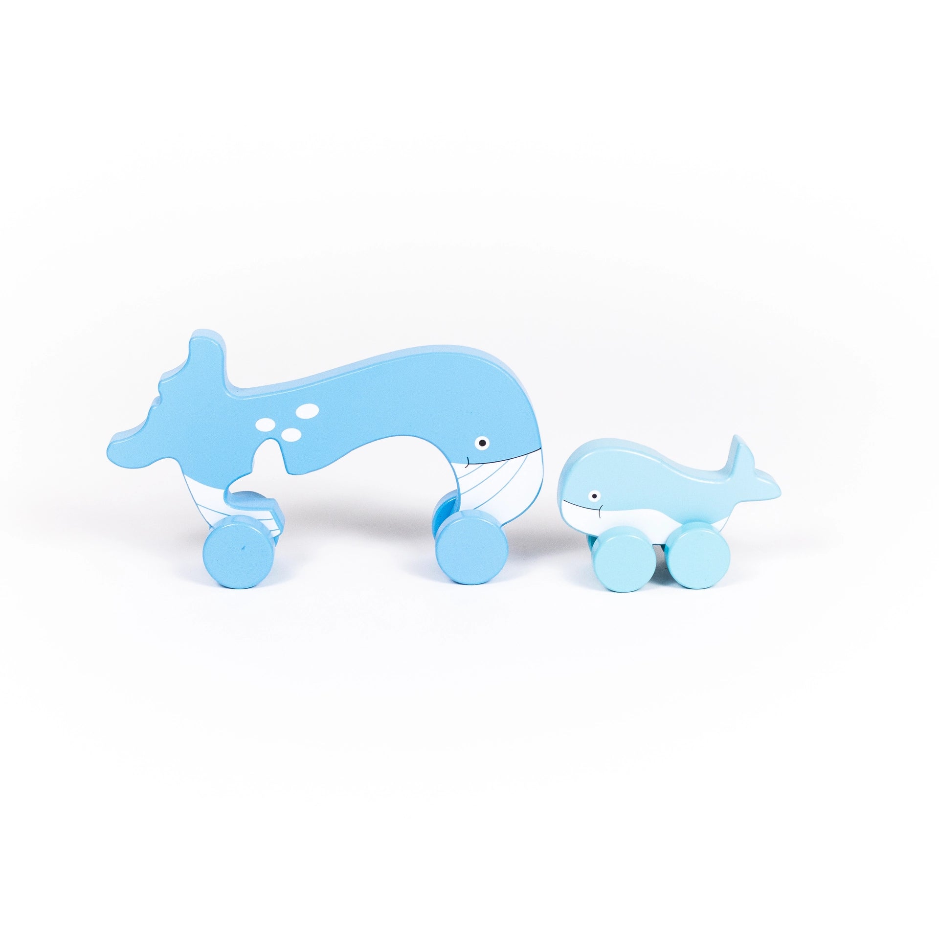 whale big and little wooden roller toy