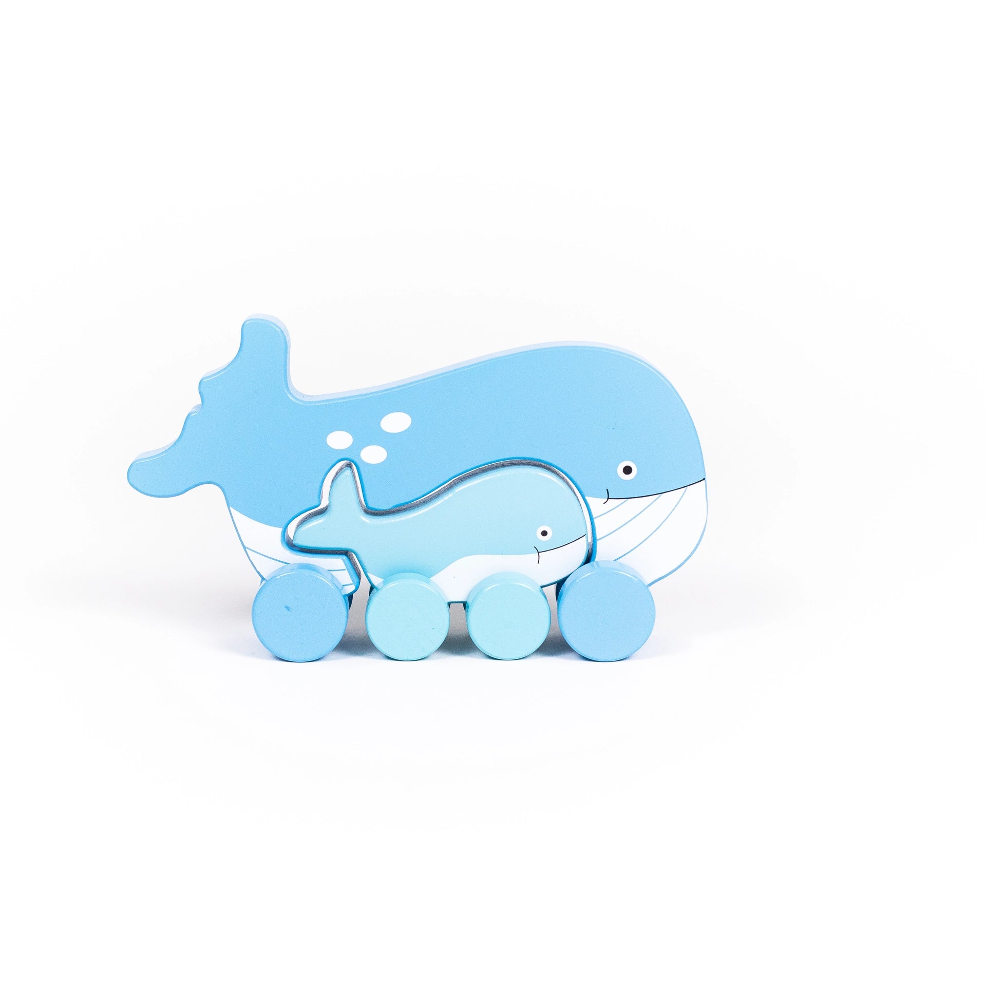 whale big and little wooden roller toy