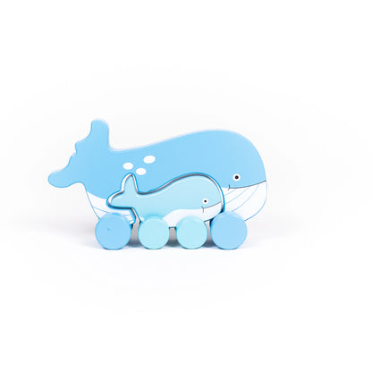 whale big and little wooden roller toy