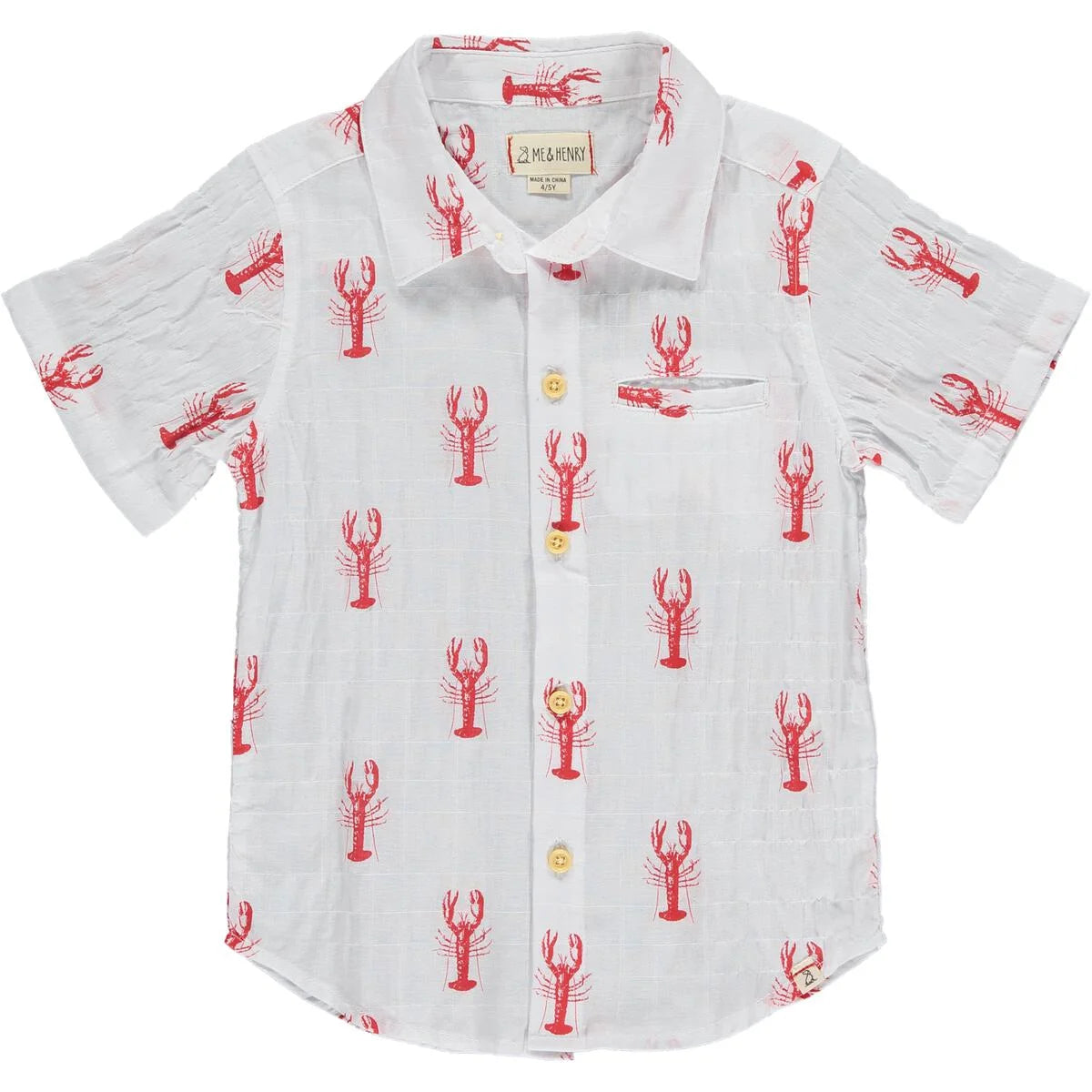 white shirt with red lobsters all over