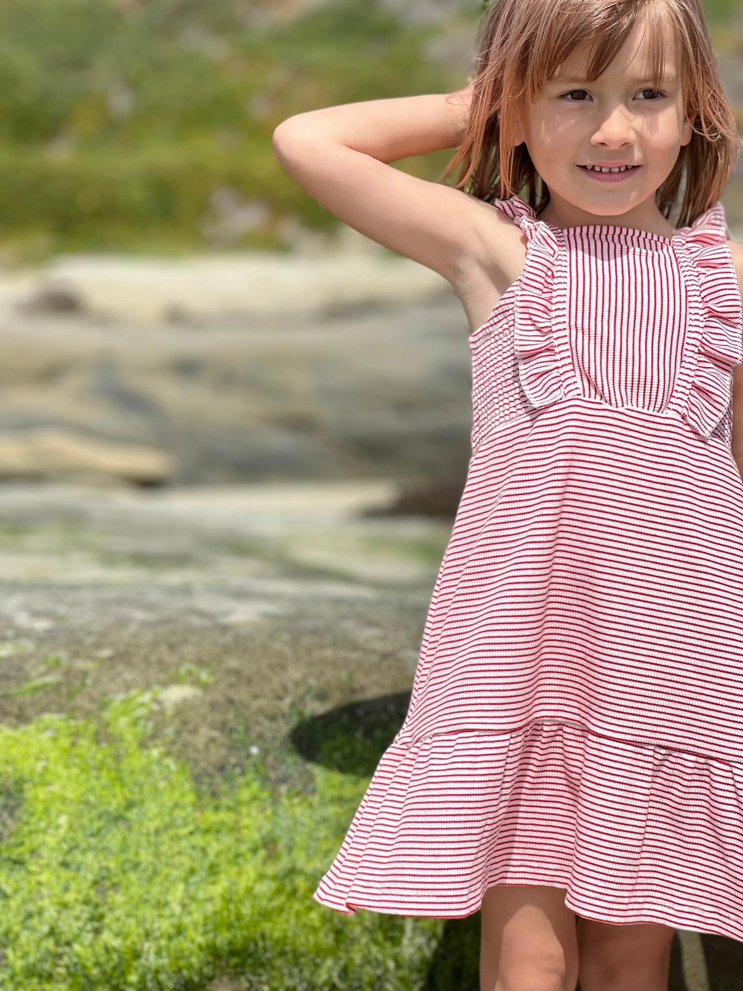 white and red striped dress