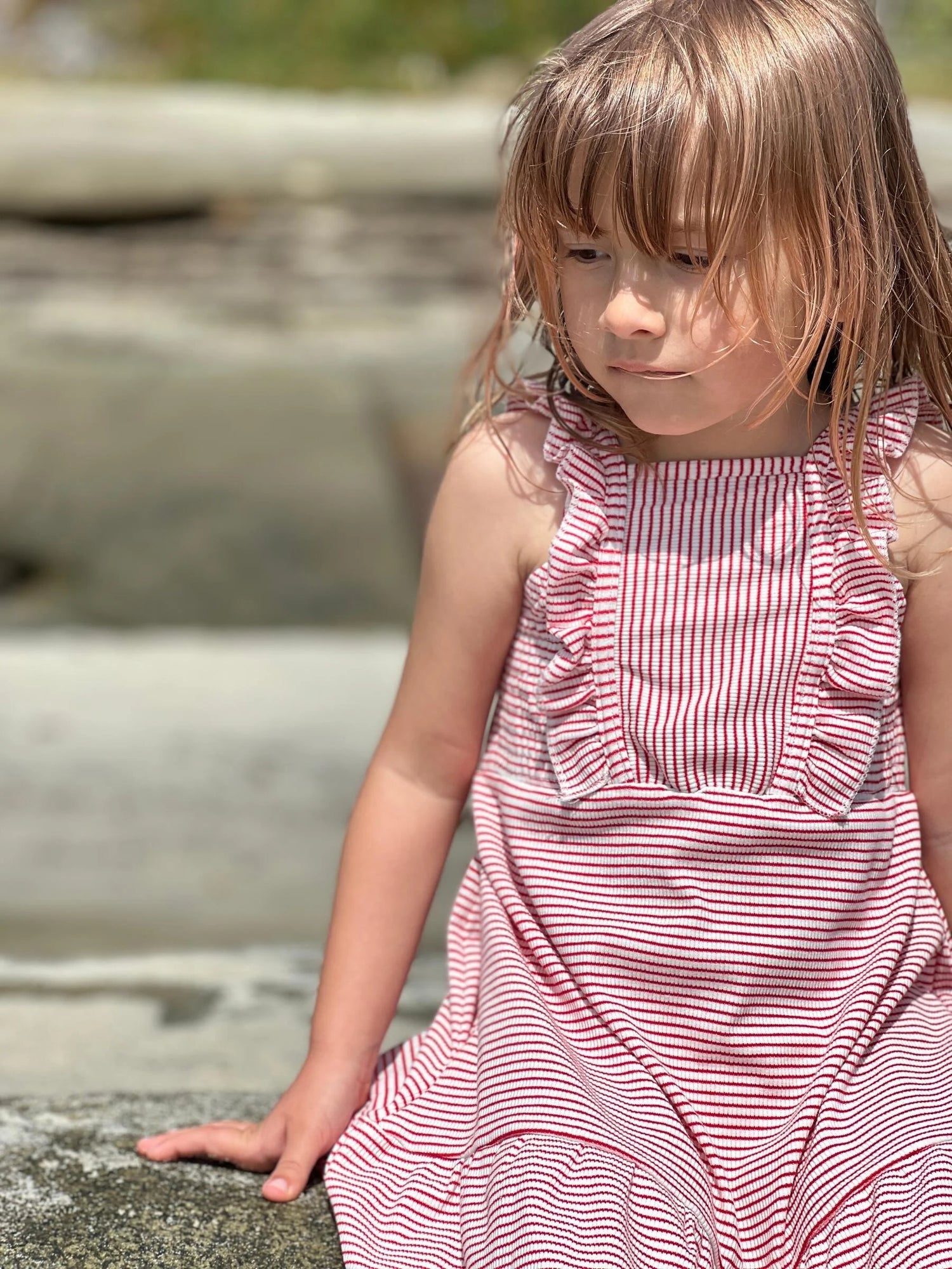 white and red striped dress