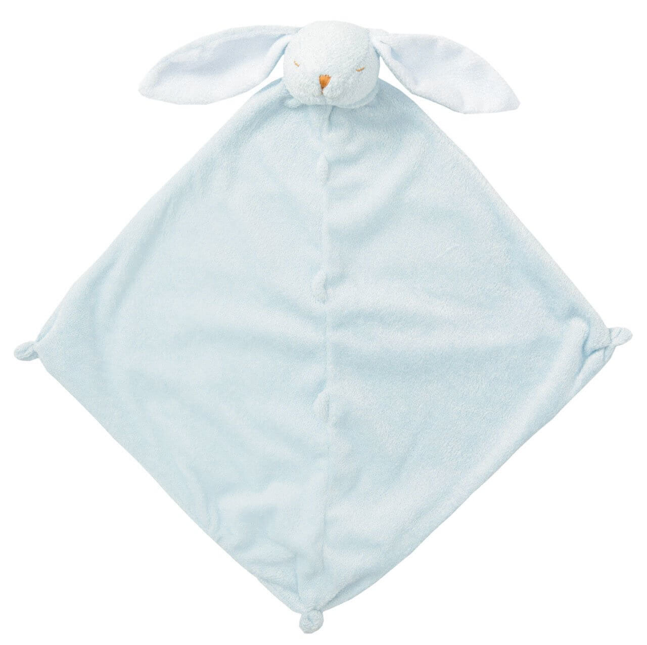 light blue diamond shaped blanket with bunny head with long ears at top