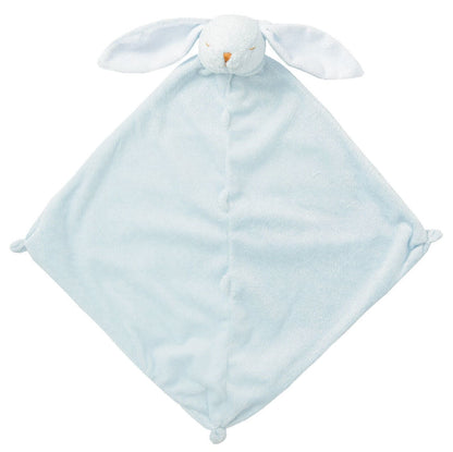light blue diamond shaped blanket with bunny head with long ears at top