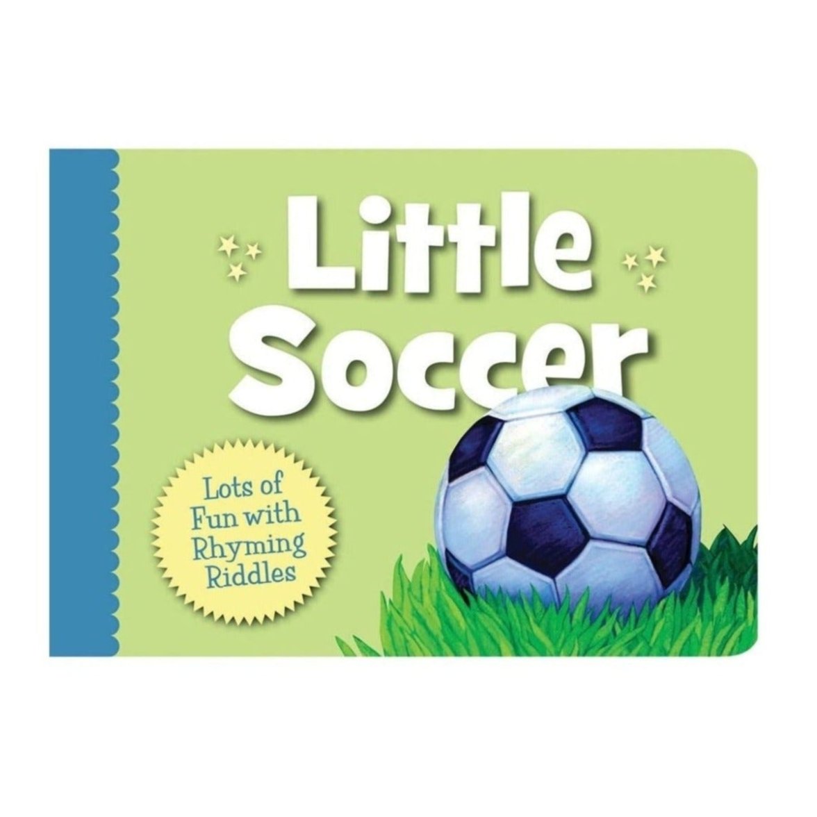 green and blue cover with Little Soccer black and white soccer ball