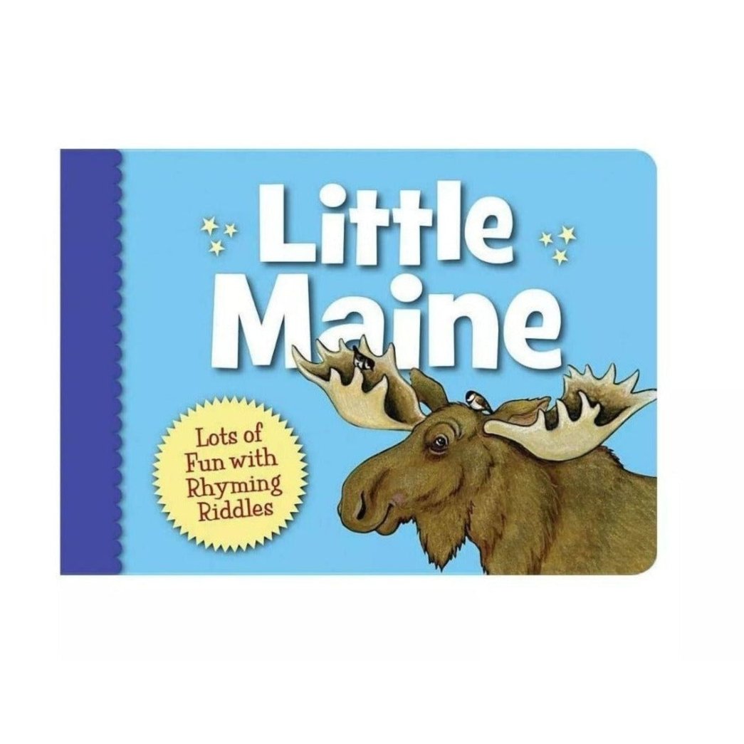 blue and purple book with brown moose on front