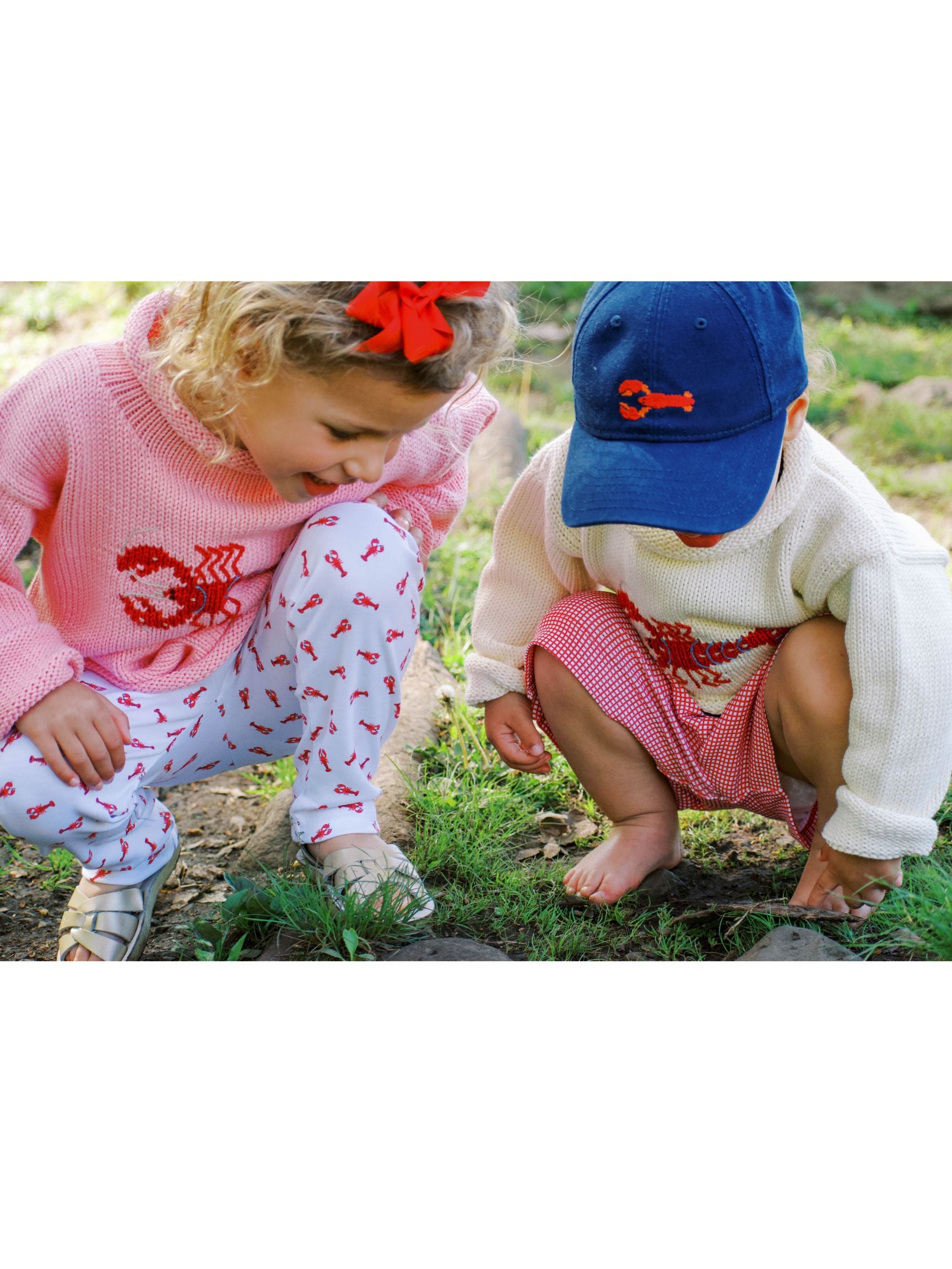 Marineblaue, rote Hummer-Baseballmütze für Kinder 