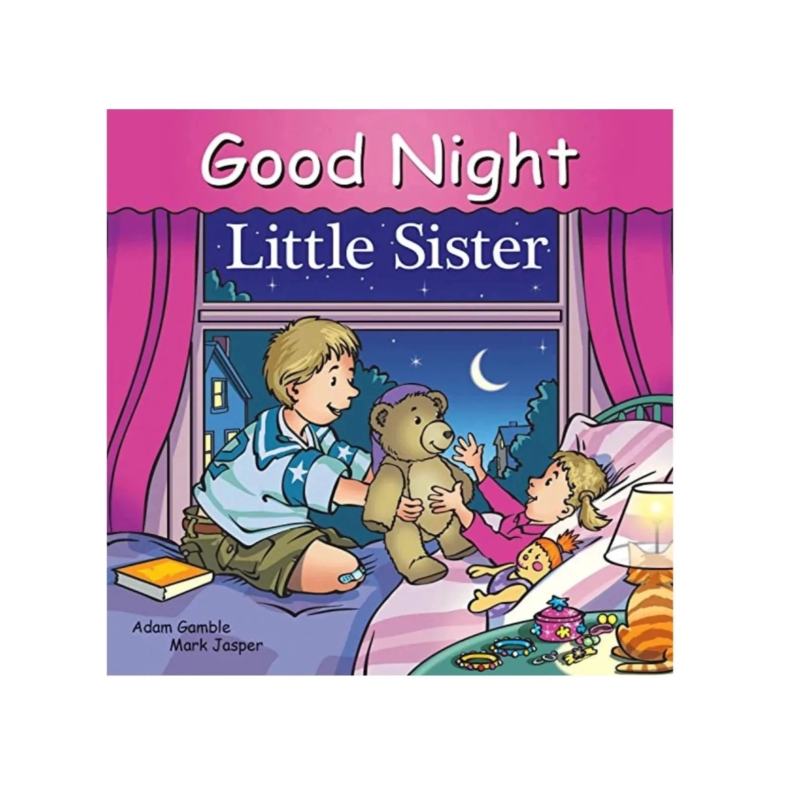 good night little sister - shows older brother tucking his little sister into bed