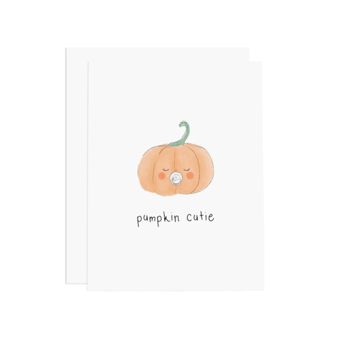 white card with orange pumpkin with a pacifier in its mouth