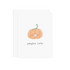 white card with orange pumpkin with a pacifier in its mouth