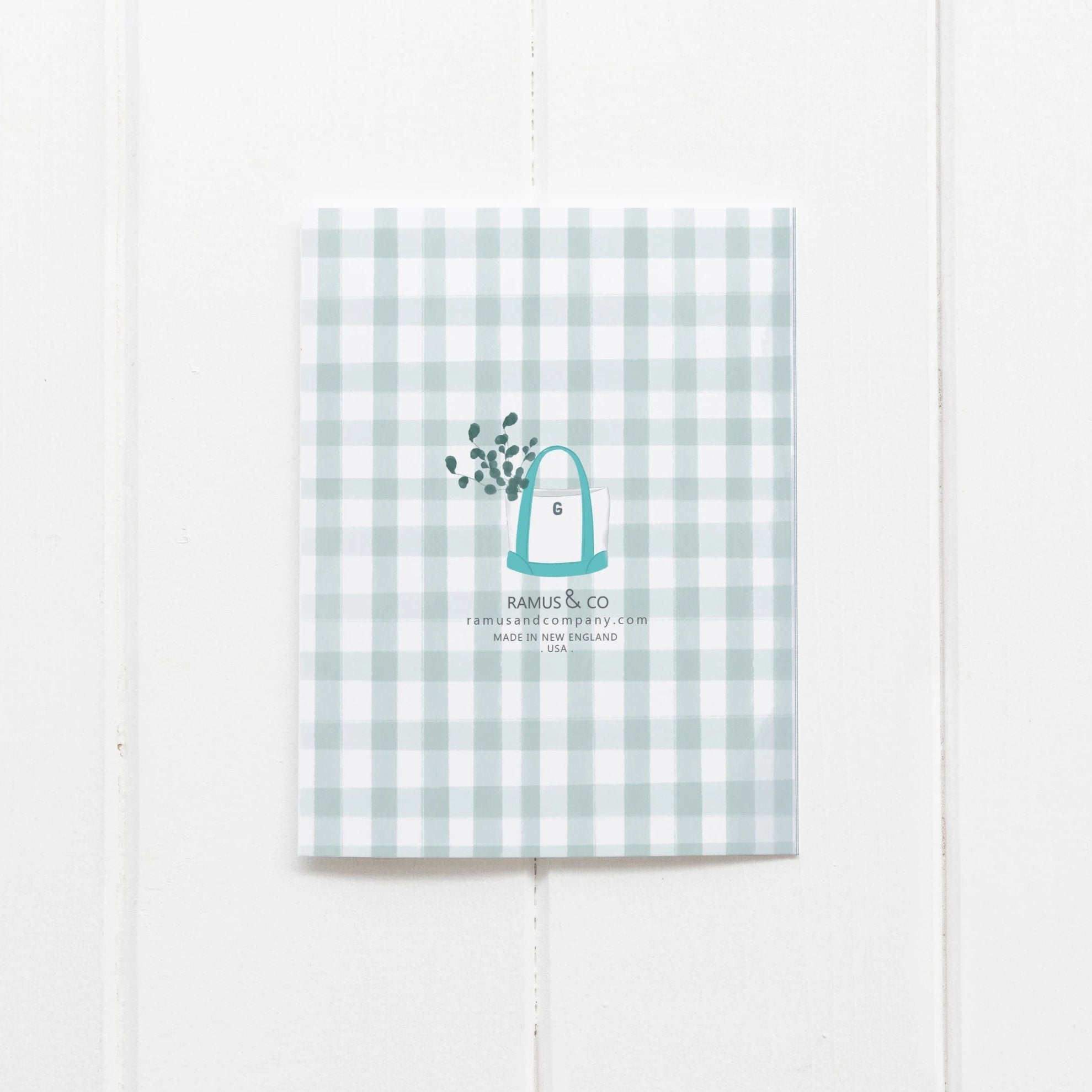 back of card gingham print