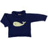 navy roll neck sweater with ivory whale knitted on front center with navy eye