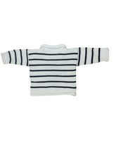 back of sweater white with navy stripes