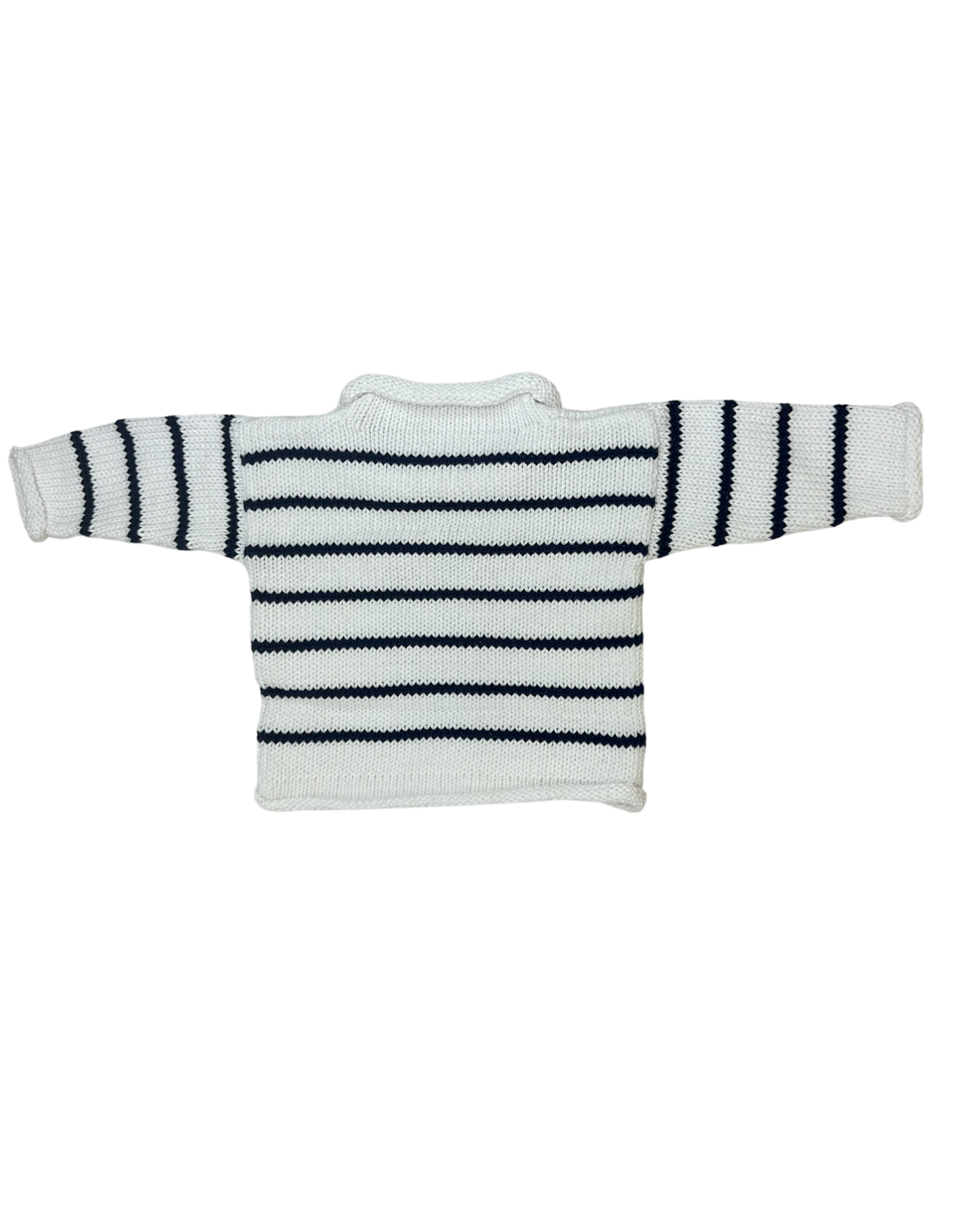 back of sweater white with navy stripes