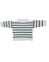 back of sweater white with navy stripes