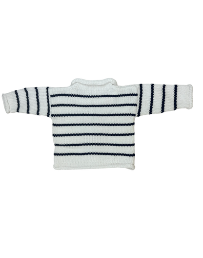 back of sweater white with navy stripes