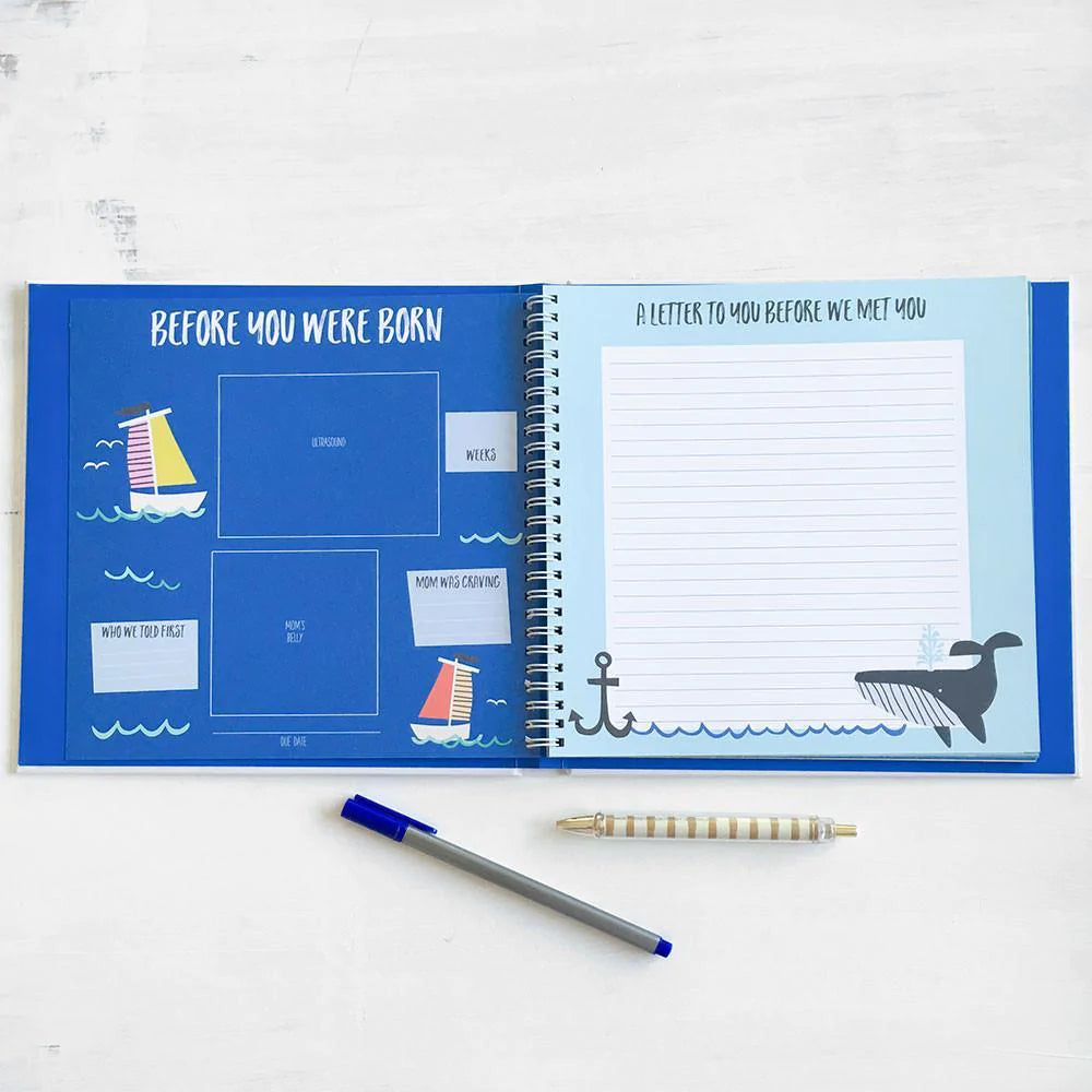 shows a before you were born page of the book and a page to write a letter to baby