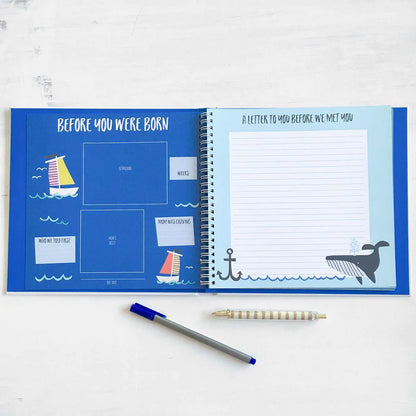 shows a before you were born page of the book and a page to write a letter to baby
